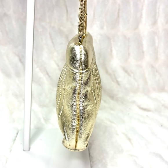 Lauren Merkin Shimmery Gold Clutch with Chain Evening Bag/ Cocktail Party - Picture 4 of 10